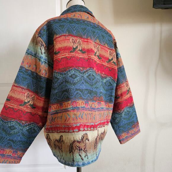 Vintage western Jane Ashley Horse jacket shacket tapestry button up XL - Picture 3 of 9